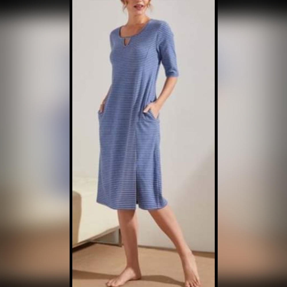 Suzanne Betro blue stripe midi dress L NWT $94